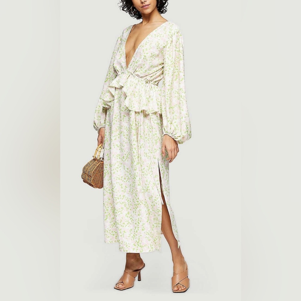 TOPSHOP Floral Print Double V-Neck Dress